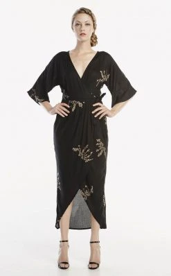 Symbology Best Sellers Cherry Blossom Modal Maxi Wrap - Black + Gold