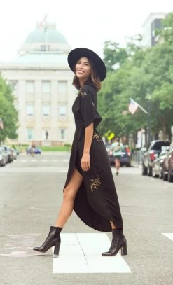 Symbology Best Sellers Cherry Blossom Modal Maxi Wrap - Black + Gold