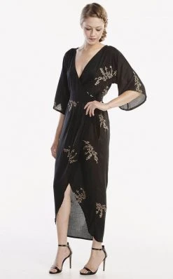 Symbology Best Sellers Cherry Blossom Modal Maxi Wrap - Black + Gold