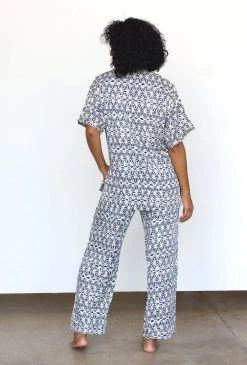 Symbology Geo Starburst Modal Pajama Set - Navy + Cream