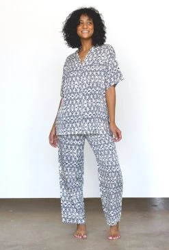 Symbology Geo Starburst Modal Pajama Set - Navy + Cream