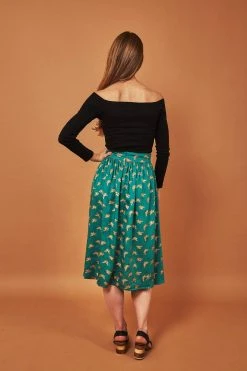 Symbology Best Sellers Gingko Leaf Midi Skirt - Green + Gold