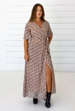 Symbology Special Occasion Leopard Maxi Wrap Dress - Blush + Black