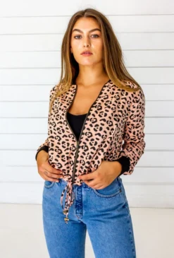 Symbology Leopard Modal Bomber Jacket - Blush + Black Sale