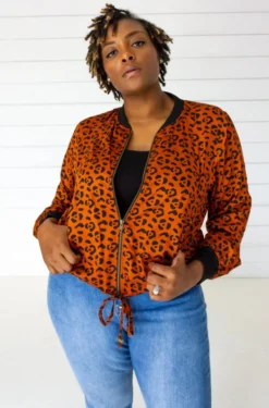 Symbology Leopard Modal Bomber Jacket - Sierra + Black Sale