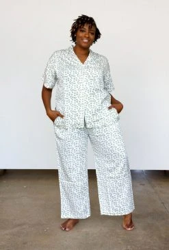 Symbology Best Sellers Modal Leopard Pajama Set - Cream + Sage