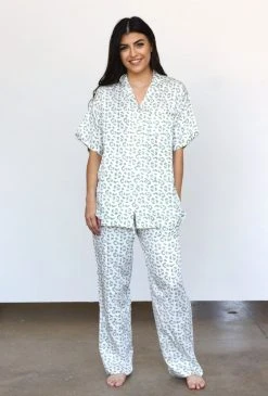 Symbology Best Sellers Modal Leopard Pajama Set - Cream + Sage