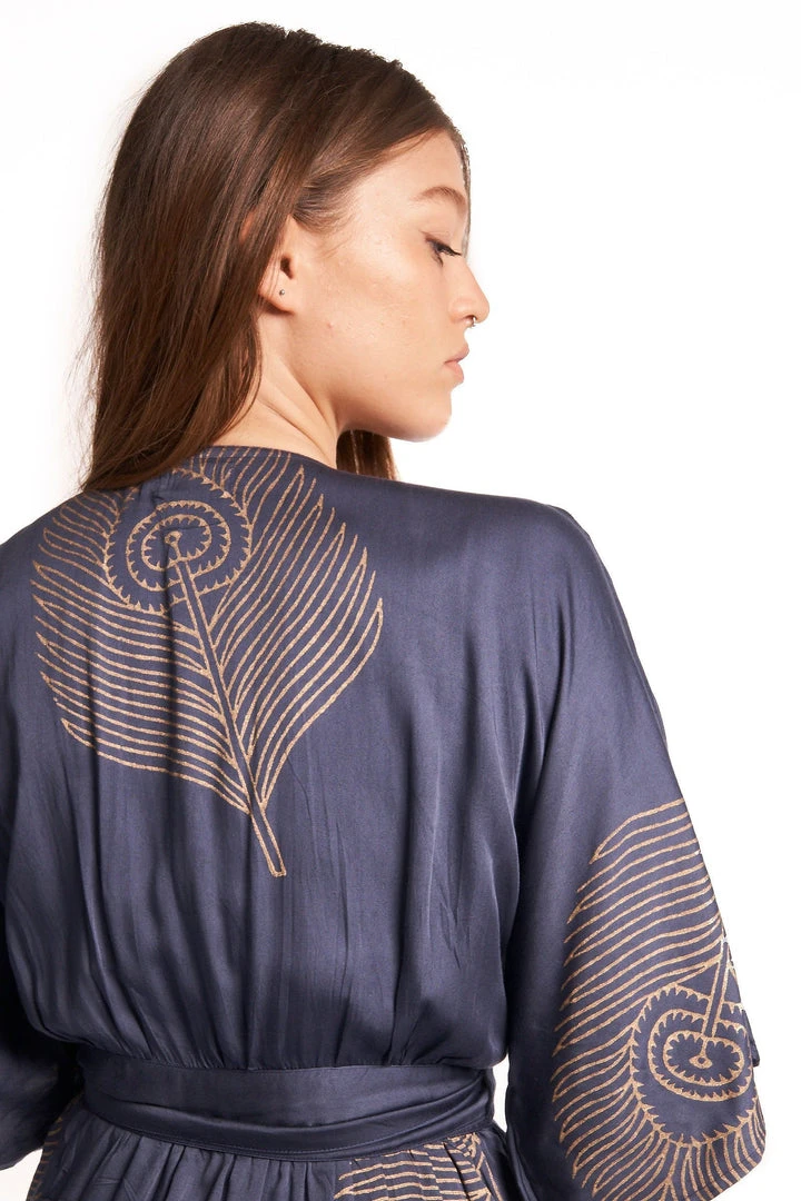 Symbology Best Sellers Peacock Feather Modal Wrap Dress - Navy + Gold 7 Symbology Best Sellers Peacock Feather Modal Wrap Dress - Navy + Gold