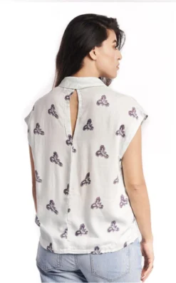 Symbology Printed Iris Blouse In Pale Mint + Blueberry