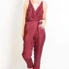 Symbology Special Occasion Silky Strappy Sketched Plaid Jumpsuit - Berry + Black