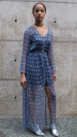 Symbology Sale Starry Nights Chiffon Dress - Smoky Sapphire + Silver