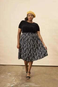 Symbology Sale Stylized Feather Modal Midi Skirt - Black + Cream