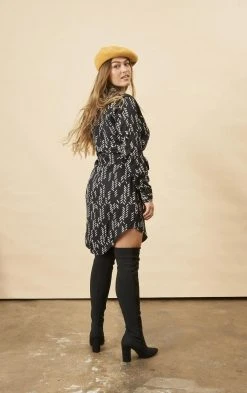 Symbology Best Sellers Stylized Feather Modal Shirtdress - Black + Cream 8 Symbology Best Sellers Stylized Feather Modal Shirtdress - Black + Cream