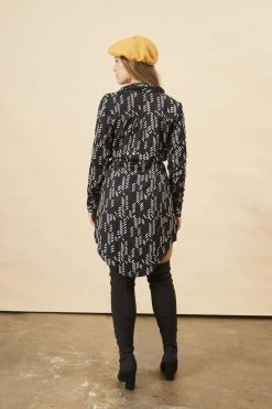 Symbology Best Sellers Stylized Feather Modal Shirtdress - Black + Cream 9 Symbology Best Sellers Stylized Feather Modal Shirtdress - Black + Cream