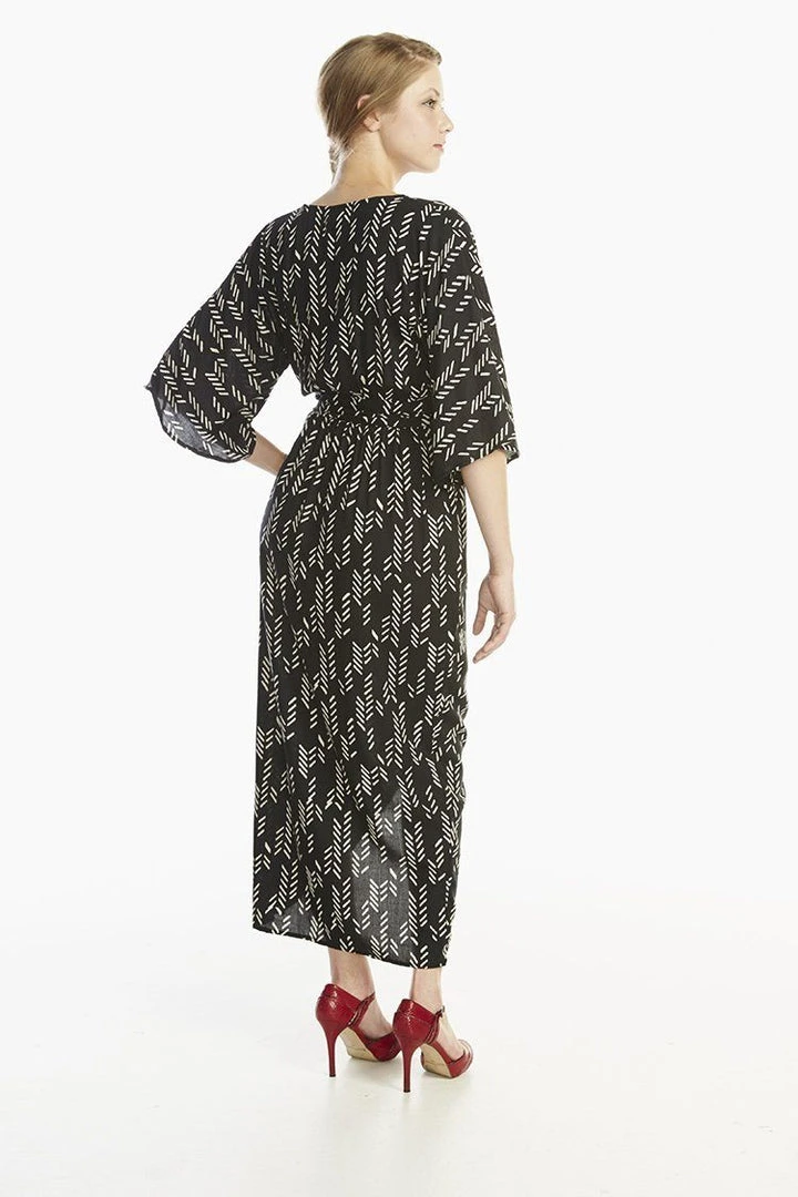Symbology Stylized Feather Modal Wrap Dress - Black + Cream 5 Symbology Stylized Feather Modal Wrap Dress - Black + Cream