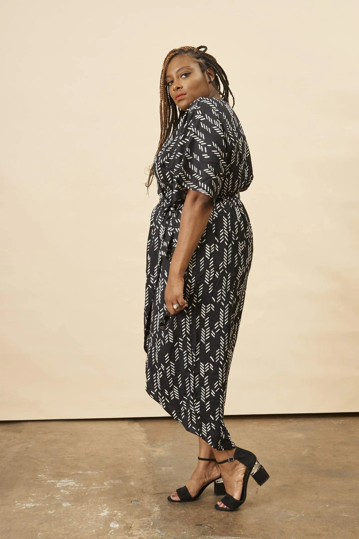 Symbology Stylized Feather Modal Wrap Dress - Black + Cream 7 Symbology Stylized Feather Modal Wrap Dress - Black + Cream