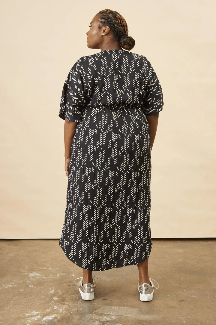 Symbology Stylized Feather Modal Wrap Dress - Black + Cream 6 Symbology Stylized Feather Modal Wrap Dress - Black + Cream