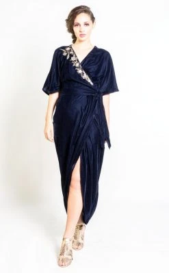 Symbology Special Occasion Velvet Wrap Dress In Midnight Blue