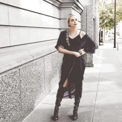 Symbology Special Occasion Velvet Wrap Dress In Midnight Blue