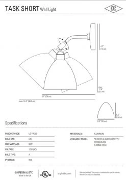 Ameico Lighting Task Short Wall Light - Black