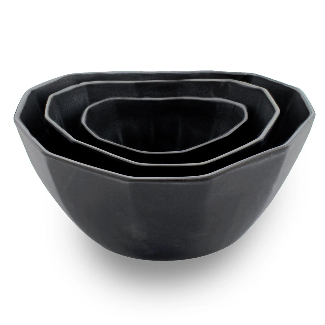 The Bright Angle Porcelain Nesting Bowl Set - Mica Black 3 The Bright Angle Porcelain Nesting Bowl Set - Mica Black