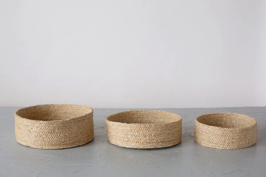 Will & Atlas Home Goods Trio Of Round Jute Baskets - Natural 3 Will & Atlas Home Goods Trio Of Round Jute Baskets - Natural