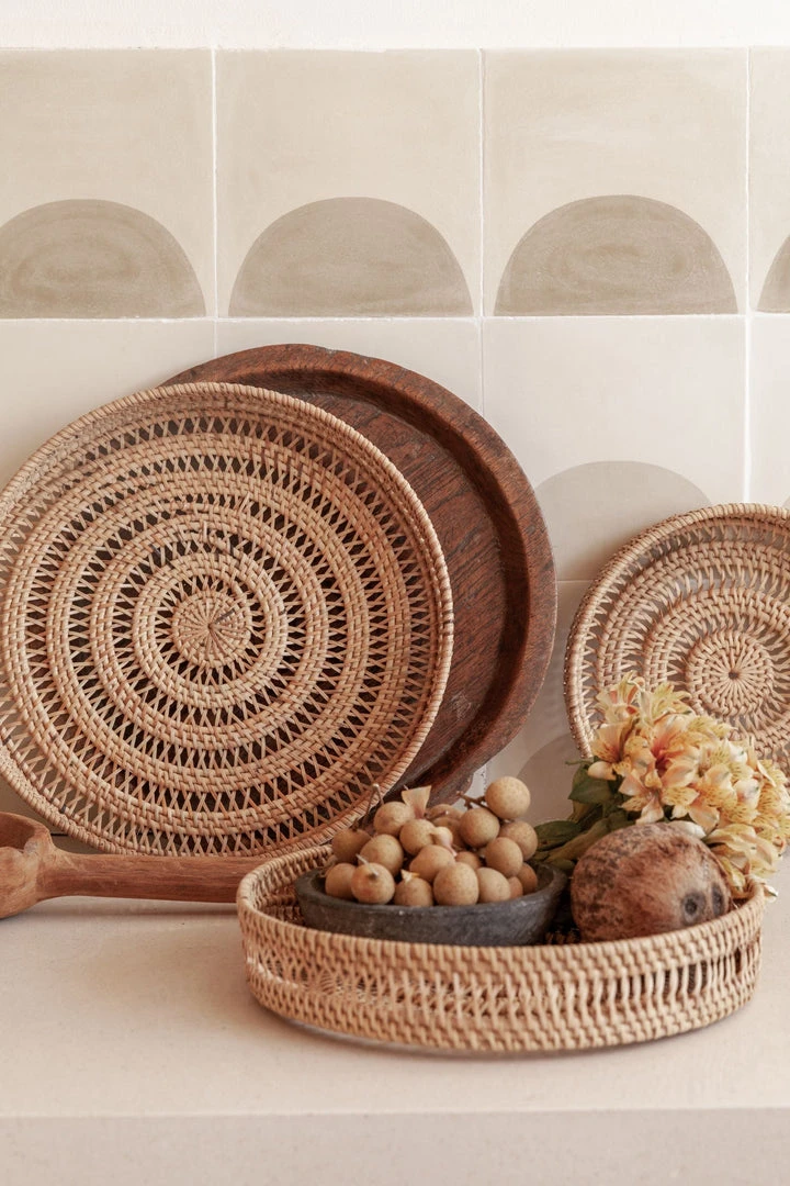 Village Thrive Home Goods Round Woven Rattan Tray 6 Village Thrive Home Goods Round Woven Rattan Tray