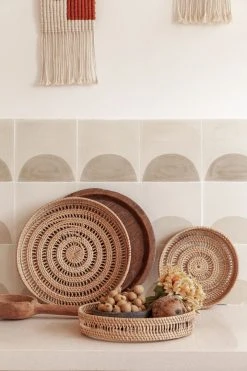 Village Thrive Home Goods Round Woven Rattan Tray