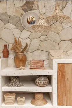 Village Thrive Stripes Rattan Clutch Bag