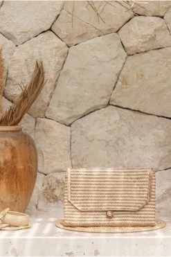 Village Thrive Stripes Rattan Clutch Bag