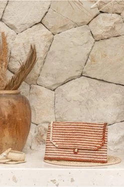 Village Thrive Stripes Rattan Clutch Bag