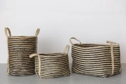 Will & Atlas Home Goods Small Jute Basket - Charcoal Stripe