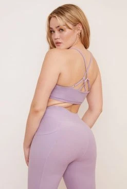 Wolven Activewear + Athleisure Reversible Crisscross Recycled Bra - Lavender
