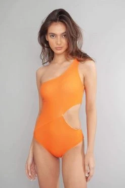 Wolven Reversible One Shoulder Recycled One Piece Swimsuit- Flora