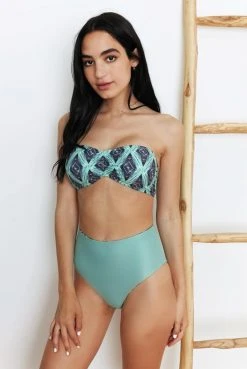 Wolven Reversible High-Waisted Recycled Bikini Bottom - Jungle