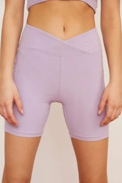Wolven Activewear + Athleisure Recycled Midi Bike Short - Lavender