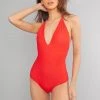 Wolven Reversible Deep-V Recycled One Piece Swimsuit - Santorini