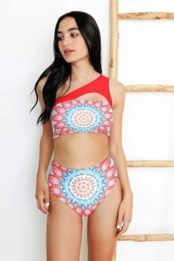 Wolven Reversible One Shoulder Recycled Swimsuit Top - Santorini