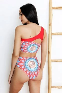 Wolven Reversible One Shoulder Recycled Swimsuit Top - Santorini