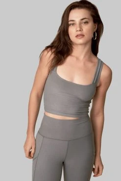 Wolven Double Cross Recycled Top - Wolf Gray Activewear + Athleisure