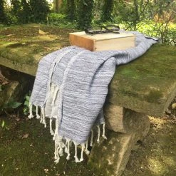 Hilana: Upcycled Cotton Yalova Upcycled Marbled Turkish Towel / Blanket - Blue