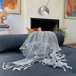 Hilana: Upcycled Cotton Home Goods Yalova Upcycled Marbled Turkish Towel / Blanket - Black