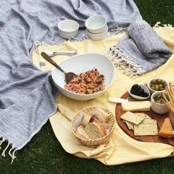 Hilana: Upcycled Cotton Yalova Upcycled Marbled Turkish Towel / Blanket - Blue